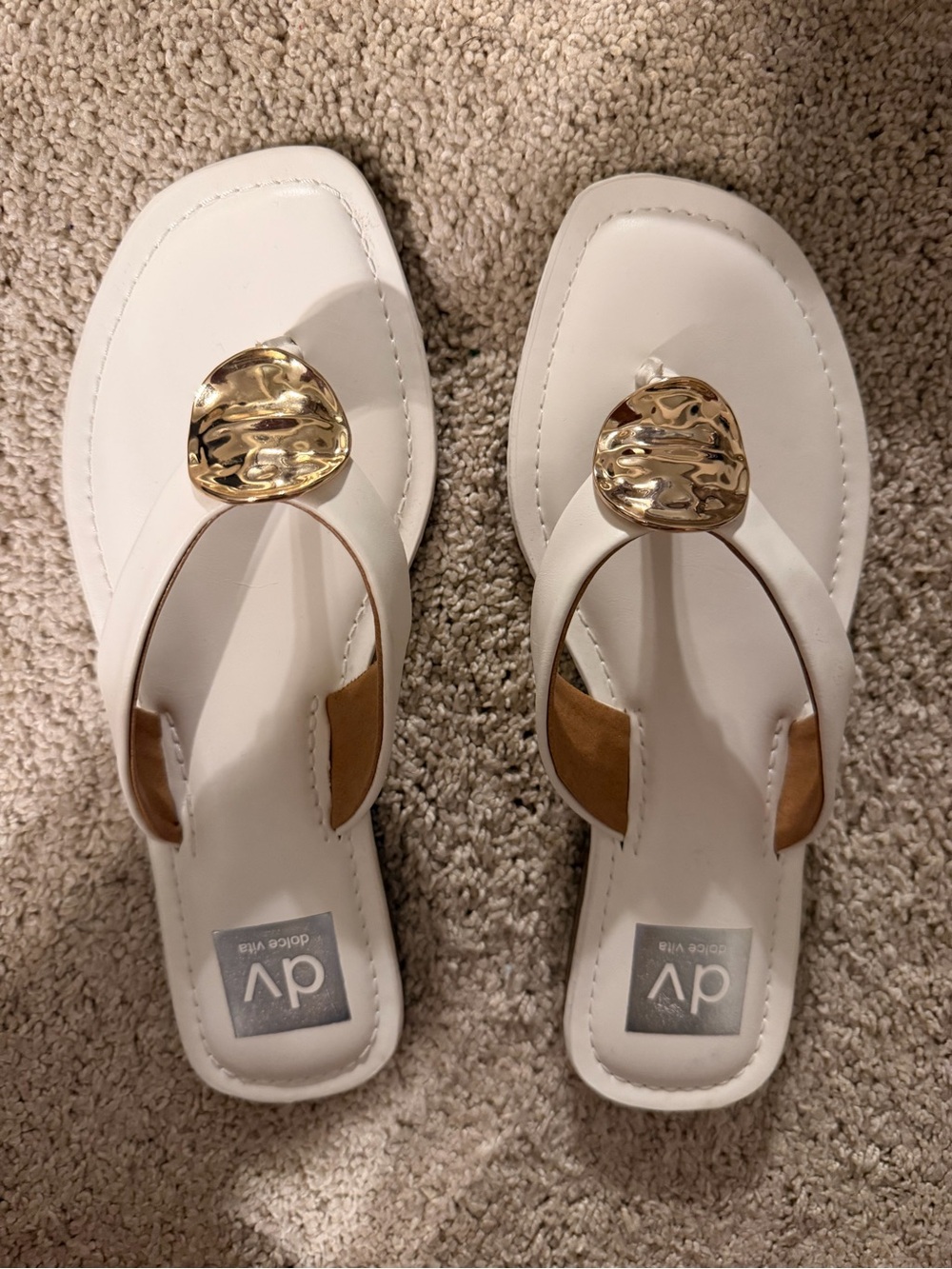 DV by Dolce Vita White Thong Sandals with Gold Disc Accent